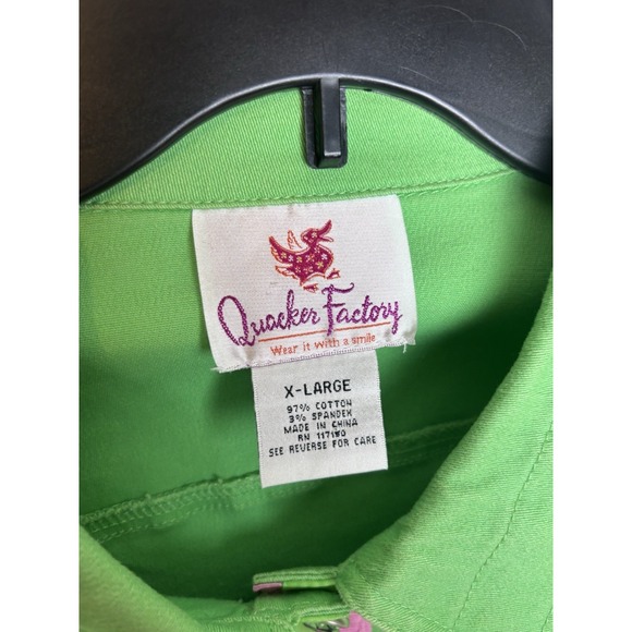 Quacker Factory Green /Pink Denim Jacket W/Rhinestone Buttons Whale Print "XL" - Picture 6 of 9